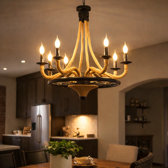 Vintage Hanging Chandelier, LV581/6BK, 6xG9 Brown, Metal and String Vintage Chandeliers Default Title Alessandro Design