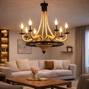 Vintage Hanging Chandelier, LV581/6BK, 6*E27, Brown, Metal and String