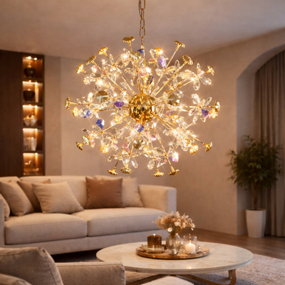 Modern Crystal Chandelier, CC372/600GD, 32xG4, Gold and Crystals, 55cm, Adjustable Height, Metal and Crystal