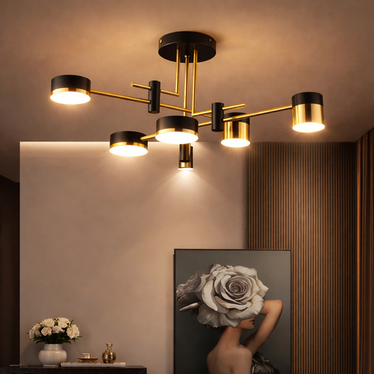 Modern LED Chandelier Ionitus 72W Black and Gold, Arms, Warm/Neutral/Cold Light 3000K/4000K/6000K, Metal and Acrylic LED Chandeliers with Remote Control Default Title Alessandro Design