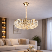 Crystal Chandelier CC1677/600GD, 12xE14, Shiny Gold, Adjustable Height, Metal and Crystal