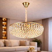 Crystal Chandelier CC1677/600GD, 12xE14, Shiny Gold, Adjustable Height, Metal and Crystal
