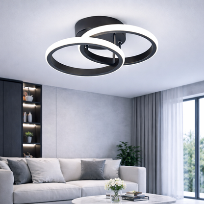 LED Chandelier VERTEX CIRCULA 21W, 2 Circles, Metal Frames, Cold/Warm/Neutral Light 3000K/4000K/6000K, Black, Metal