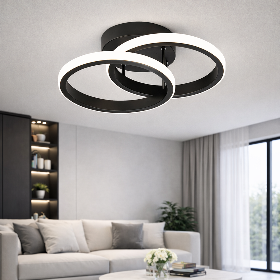LED Chandelier VERTEX CIRCULA 21W, 2 Circles, Metal Frames, Cold/Warm/Neutral Light 3000K/4000K/6000K, Black, Metal
