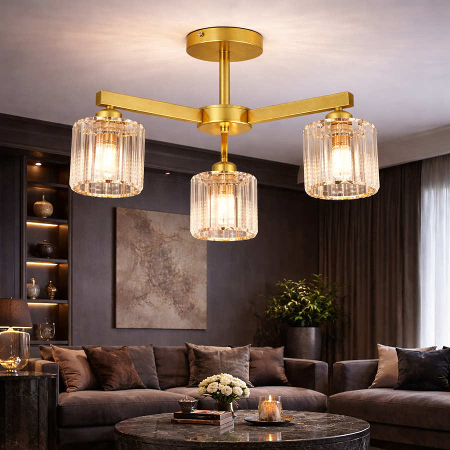 Modern Classic Chandelier LC110/3GD with Crystal, 3x E27, Gold, Metal and Crystal