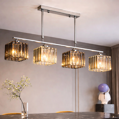 Classical Modern Georgian Chandelier, LC116/4, 6x E27, Chrome and Gray Glass, Metal and Crystal, Lampshade