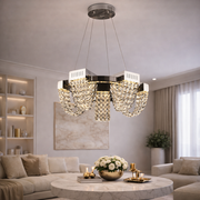 LED Crystal Chandelier 30W, CC370/500CH, Diameter 49cm, Shiny Chrome, Warm Neutral Cold Light 3000K/4000K/6000K Adjustable Height, Metal and Crystal