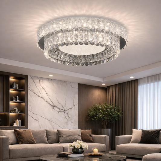 LED Chandelier LLC130/1CH, Crystal and Metal, 31W, 1 Circle, Dimmable, Adjustable Height, Cold/Warm/Neutral Light, Luxurious Lighting
