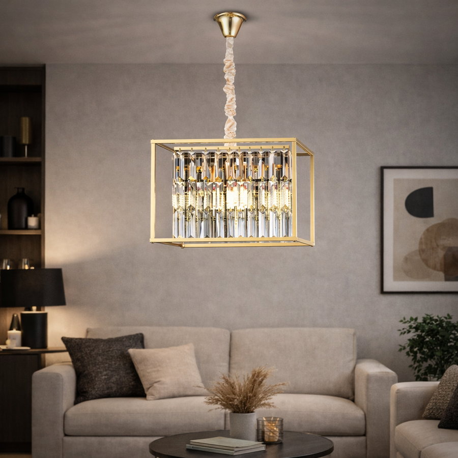 Petito Crystal Chandelier, 1676/350, 3xE14, Shiny Gold, Adjustable Height, Metal and Crystal