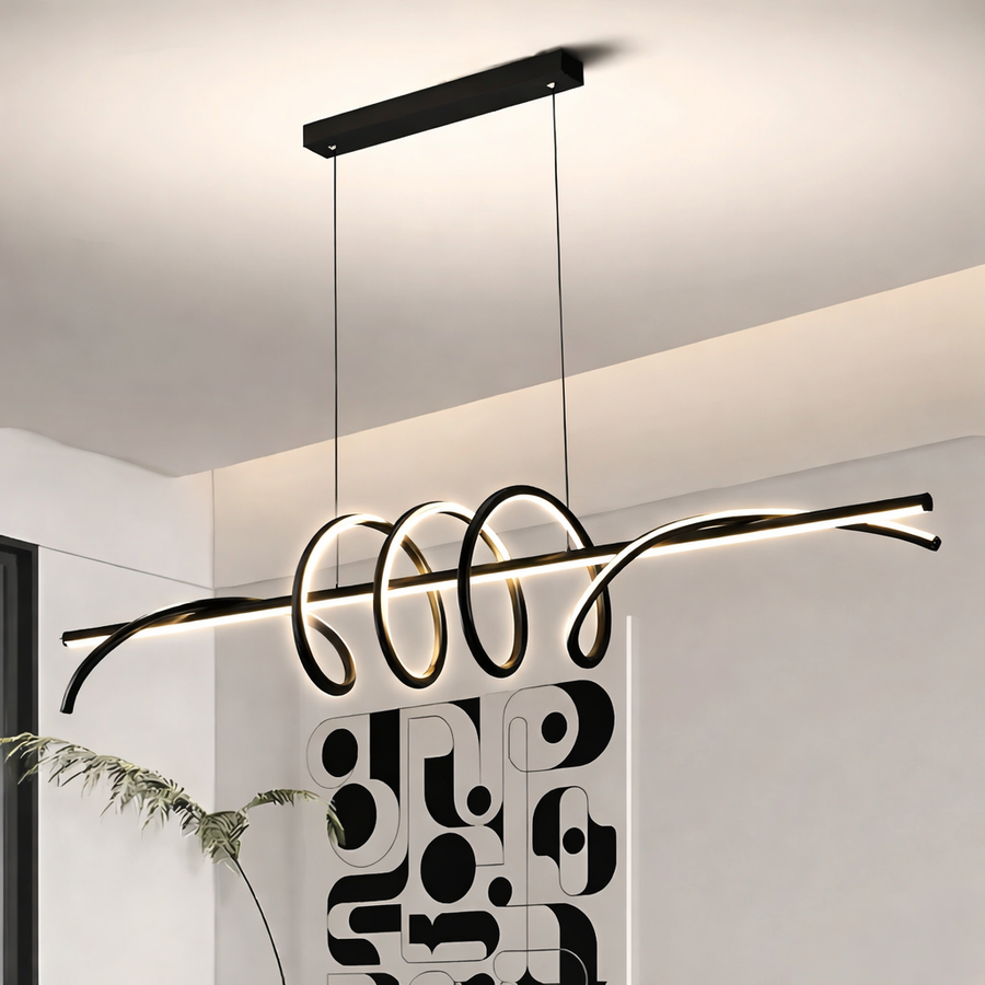 Suspended LED chandelier with remote control RIBBON 64W, Linear, Cold/Warm/Neutral light, Dimmable, Black, Height Adjustable