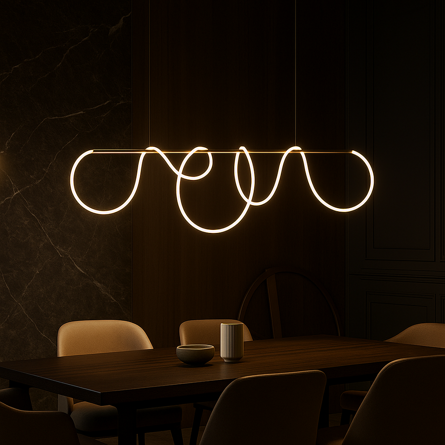 DIVINO Golden LED Chandelier 96W with Flexible Silicone Tube, 150cm - Adjustable Light 3000K/4000K/6000K