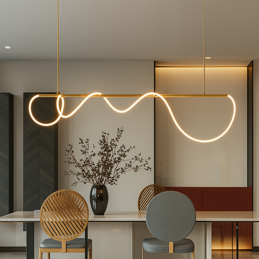 DIVINO LED Chandelier with Flexible Silicone Tube - 62W, Adjustable Light, Gold