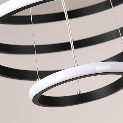 LED hanging chandelier RICCI 45W, 3 Circles, Cold/Warm/Neutral light, Black, Height Adjustable
