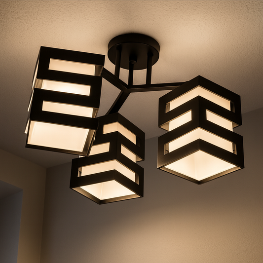 VANJA Chandelier with Square Lampshade, 3 X Socket E27 White / Black