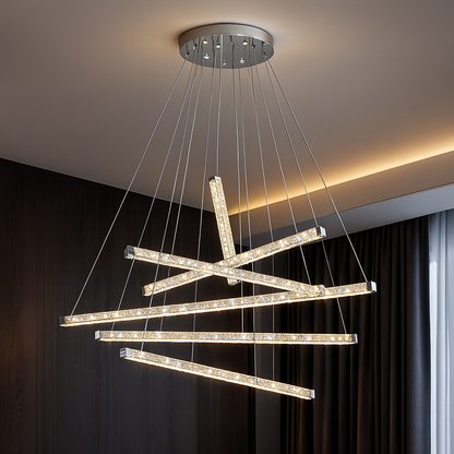 Suspended LED chandelier with remote control and crystal LIBORIA 64W, Cold/Warm/Neutral light, Dimmable, Shiny Chrome