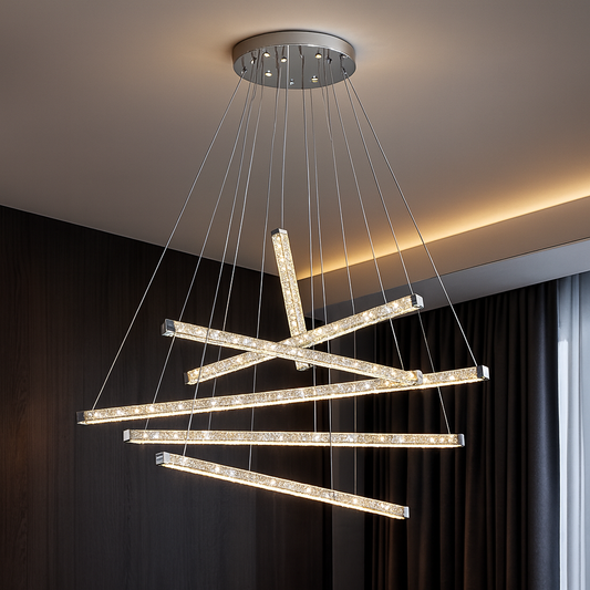 Suspended LED chandelier with remote control and crystal LIBORIA 64W, Cold/Warm/Neutral light, Dimmable, Shiny Chrome