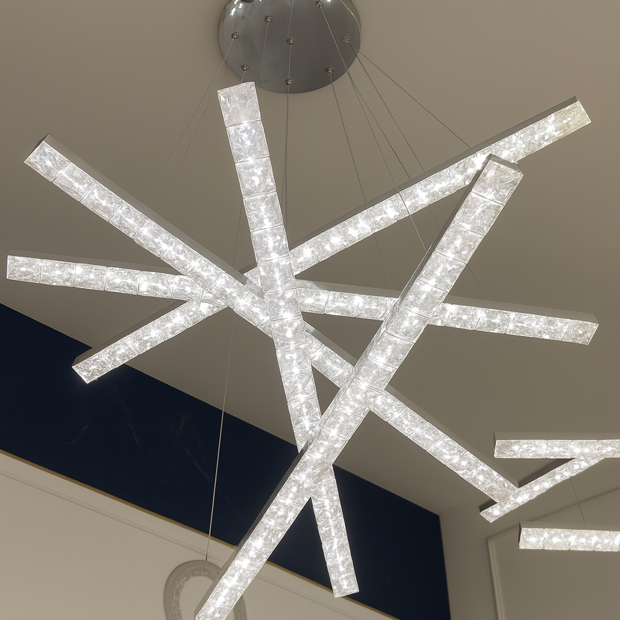 Suspended LED chandelier with remote control and crystal LIBORIA 64W, Cold/Warm/Neutral light, Dimmable, Shiny Chrome