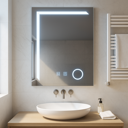 Rectangular LED mirror, 60x80cm, Linea Touch, Demister System, Dimmable