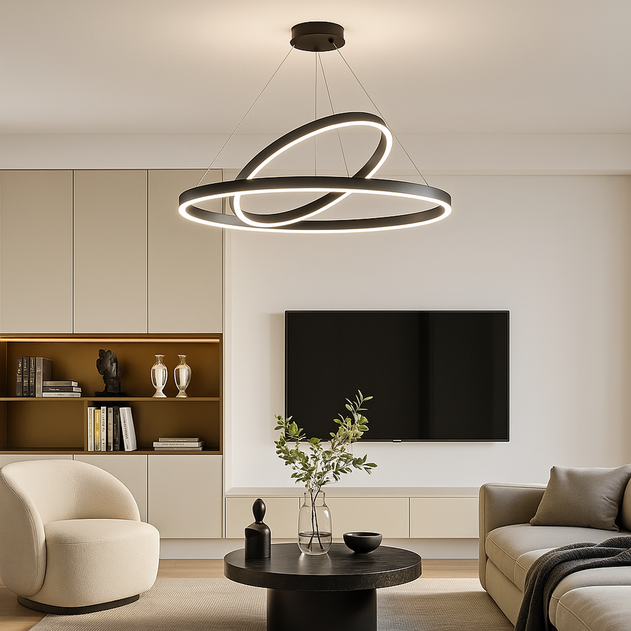 LED Suspended Chandelier PAGANO 31W, 2 Circles, Cold/Warm/Neutral Light, Dimmable, Black, Height Adjustable