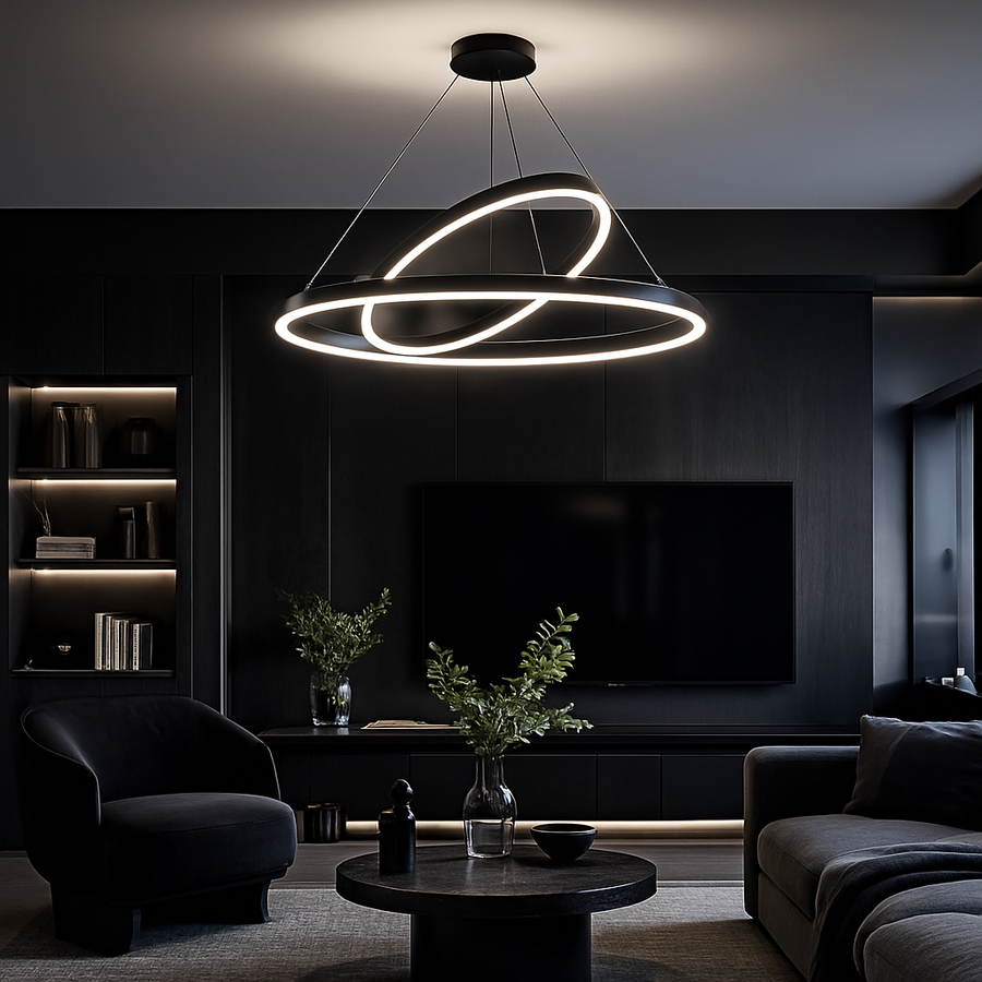 LED Suspended Chandelier PAGANO 31W, 2 Circles, Cold/Warm/Neutral Light, Dimmable, Black, Height Adjustable