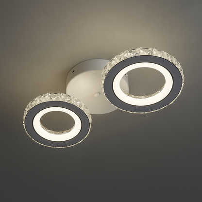 LED chandelier with remote control and crystal NOVA ROTONDA 29W, 2 Circles, Cold/Warm/Neutral light, White
