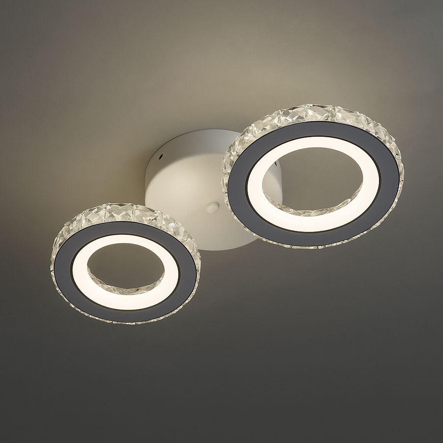 LED chandelier with remote control and crystal NOVA ROTONDA 29W, 2 Circles, Cold/Warm/Neutral light, White