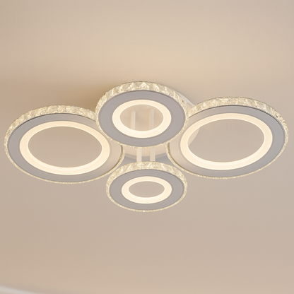 LED chandelier with remote control and crystal NOVA ROTONDA RGB 86W, 4 Circles, Cold/Warm/Neutral light, Dimmable, White
