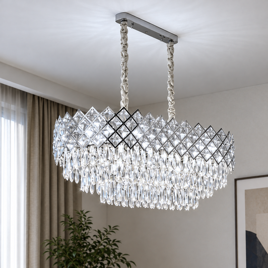 VECTORIA Supremo Crystal Chandelier, 10xE14, Diameter 75x39cm, Shiny Chrome, Adjustable Height, Metal and Crystal