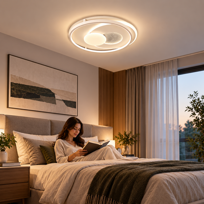 LED chandelier with remote control ISTARAVSHAN, Round shape, 86W, Cold/Warm/Neutral light, Dimmable, White