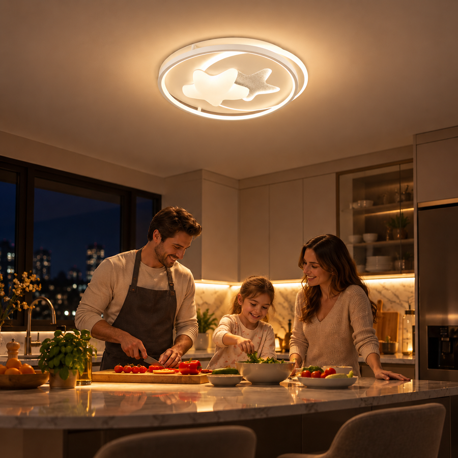 LED chandelier with remote control ISTARAVSHAN, Shape of Heavenly Bodies, 87W, Cold/Warm/Neutral light, Dimmable, White
