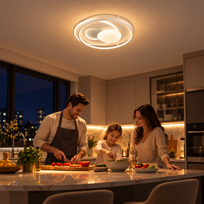 ISTARAVSHAN LED chandelier with remote control, Oval shape, 85W, Cold/Warm/Neutral light, Dimmable, White