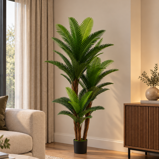 Artificial Palm Tree Plant, 3 Arms, 190 cm, Green, with Pot