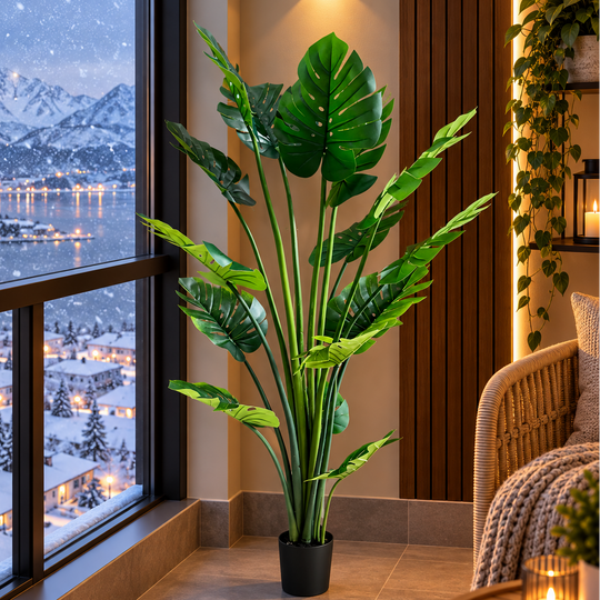 Artificial Plant Type Monstera Deliciosa, With Rich Leaves, 180 cm, Green
