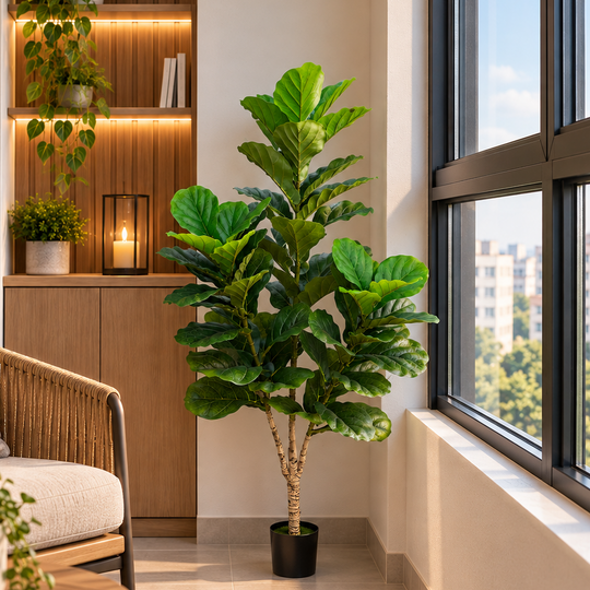 Artificial Fig Tree Plant, 3 arms, 160 cm, Green, with Pot