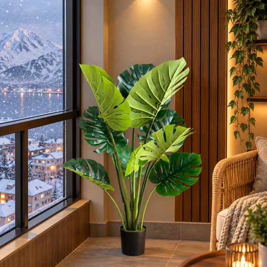 Artificial Plant Type Monstera Deliciosa, With Rich Leaves, 120 cm, Green
