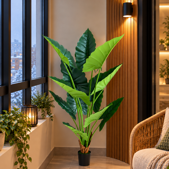 Artificial Plant Type Alocasia, 12 leaves, 150 cm, Green