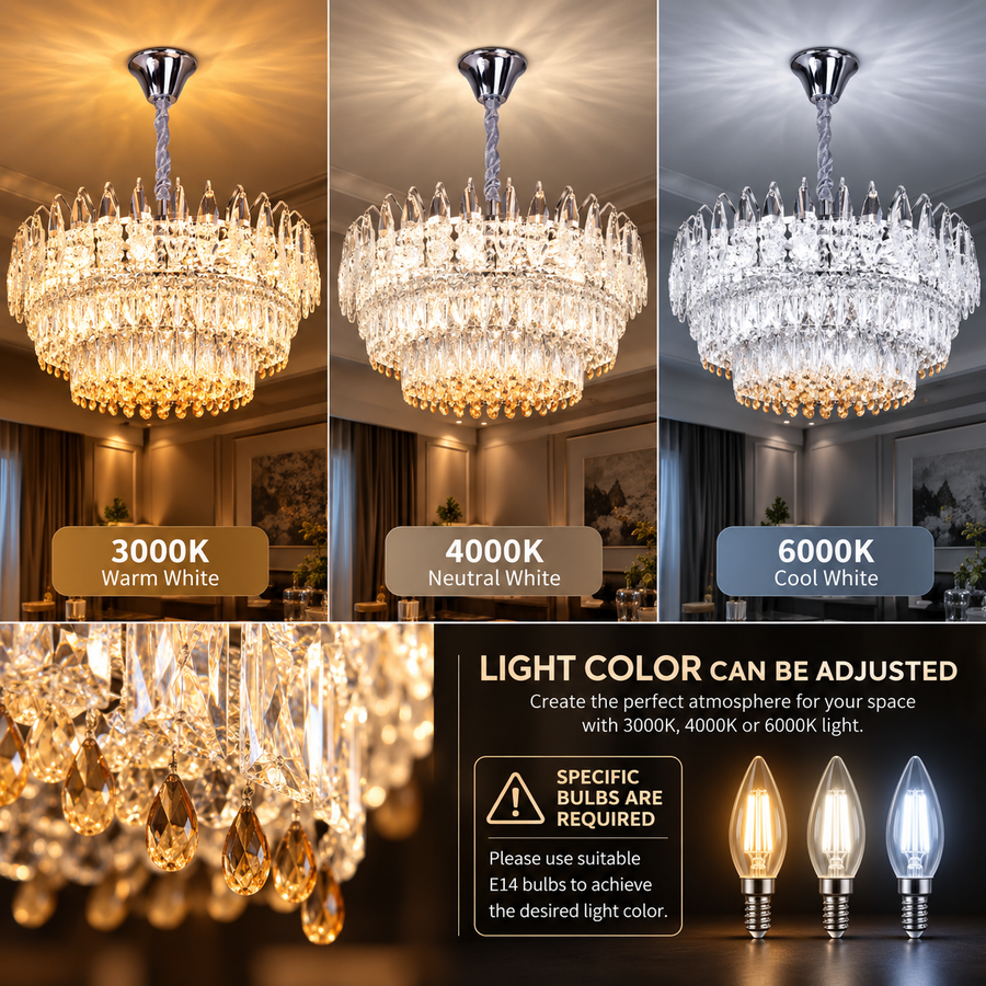 Crystal Chandelier MAJESTIC Magno 15x E14, Diameter 60cm, Shiny Chrome, Adjustable Height