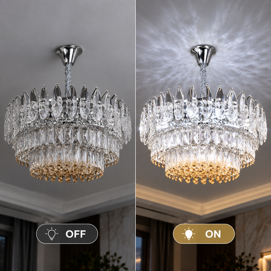 Crystal Chandelier MAJESTIC Magno 15x E14, Diameter 60cm, Shiny Chrome, Adjustable Height
