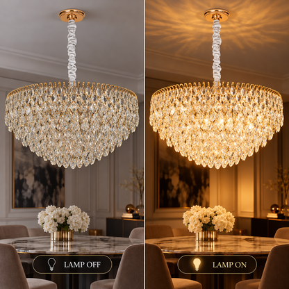 ERDENET Regalis Crystal Chandelier, 22xE14, Diameter 80 cm, Metal and Crystal, Shiny Gold, Adjustable Height