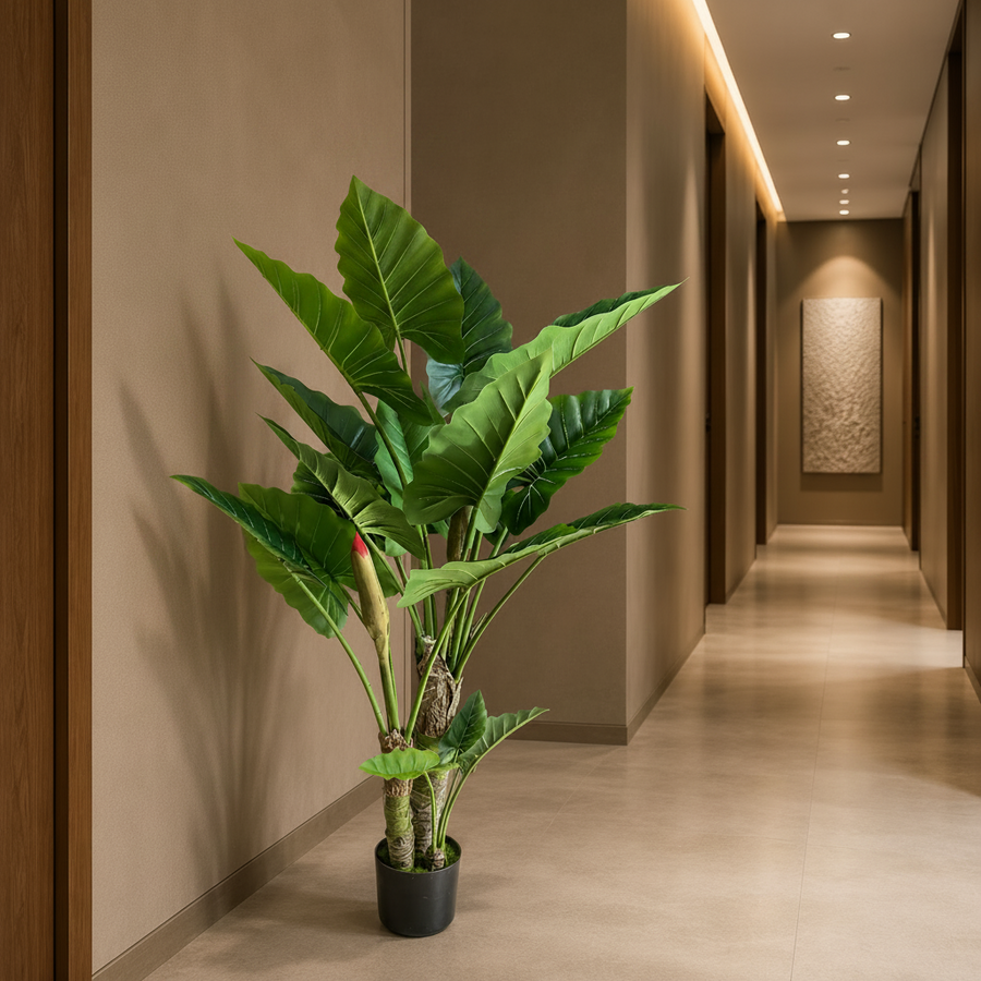 Decorațiune Alocasia, 3 tulpini, Plastic, 160 cm, Verde