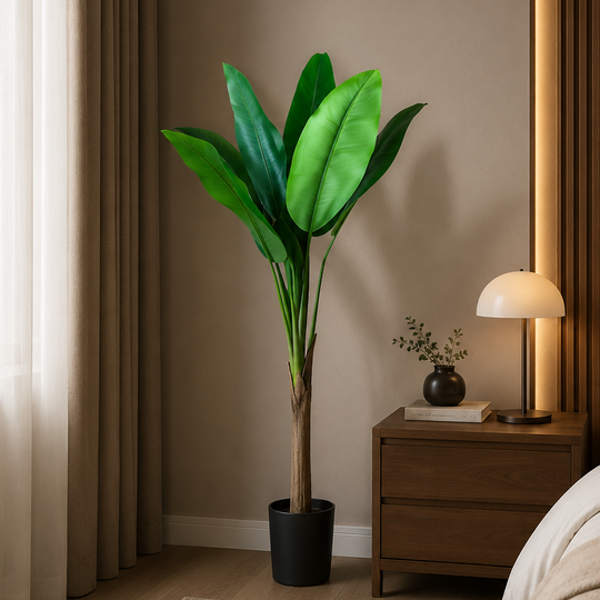 Artificial Banana Tree Plant, 130 cm, 6 leaves, Green, with Pot