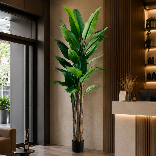 Artificial Banana Tree Plant, 210 cm, 31 leaves, Green, with Pot