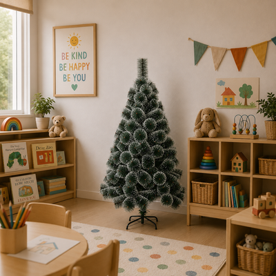 MANIITSOQ Artificial Fir Tree, 150 cm, 130 Tips, Metal Stand, Green Needles with White Tips