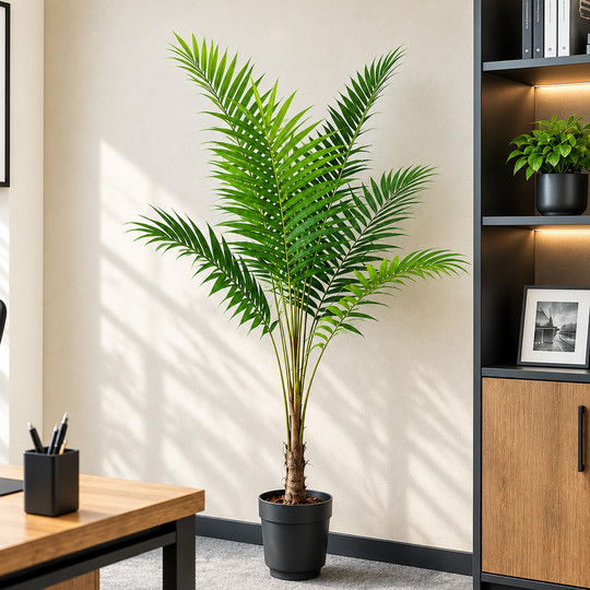 Artificial Kentia Palm Tree Plant, With Elegant Leaves, 160 cm, 7 Leaves, Green, with Pot