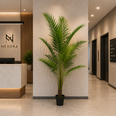 Artificial Kentia Palm Tree Plant, With Elegant Leaves, 200 cm, 15 leaves, Green, with Pot