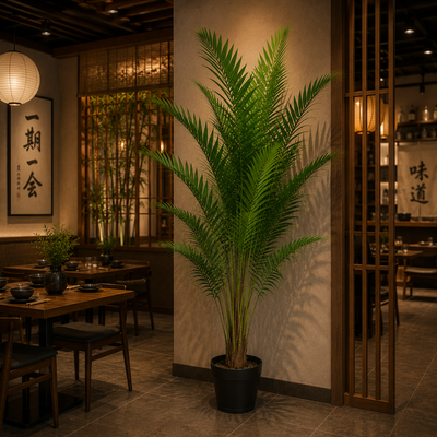 Artificial Kentia Palm Tree Plant, With Elegant Leaves, 230 cm, 18 Leaves, Green, with Pot