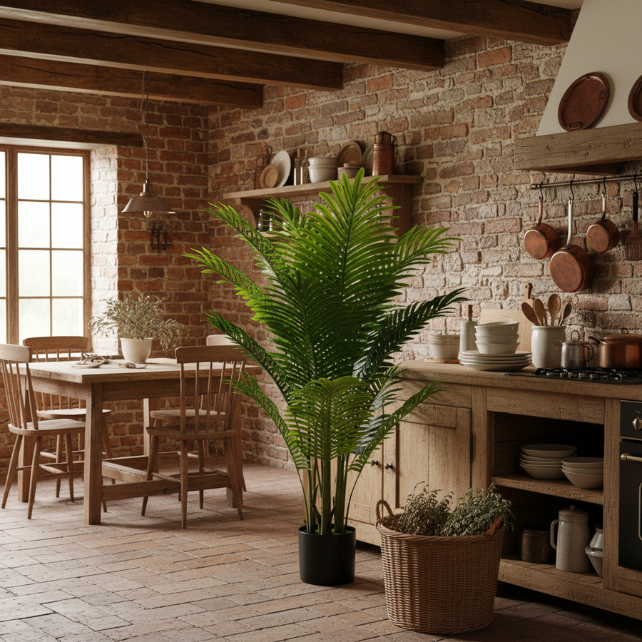 Decorațiune Palmier Areca, Plastic, 12 frunze, 120 cm, Verde