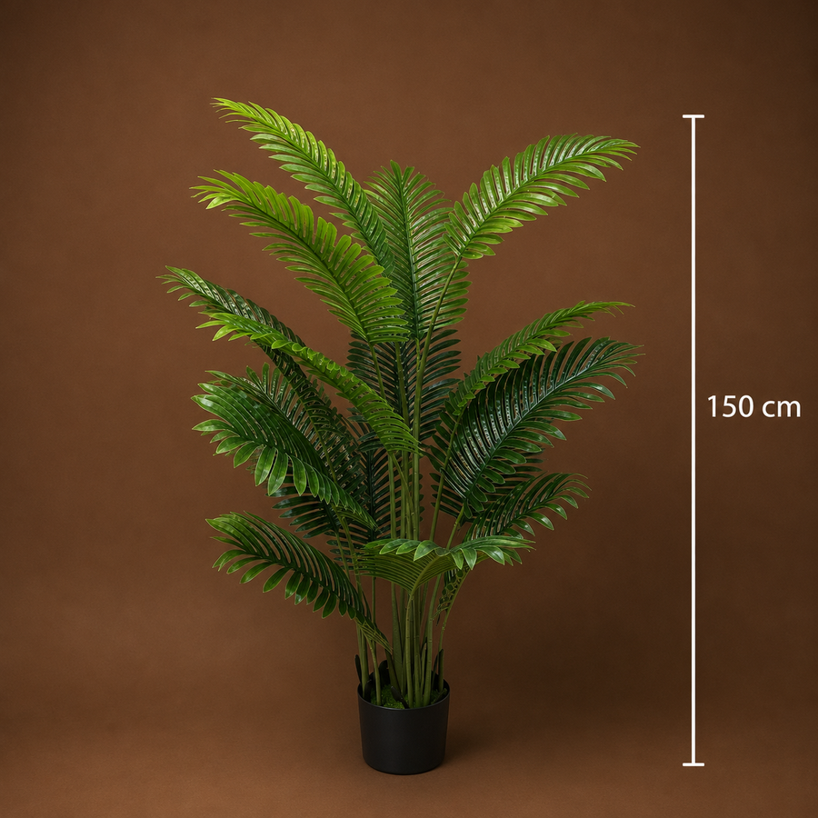 Decorațiune Palmier Areca, Plastic, 15 frunze, 150 cm, Verde