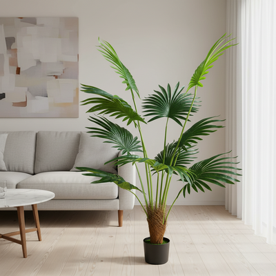 Plantă Artificială Tip Palmier Livistona Evantai, 10 frunze, 160 cm, Verde