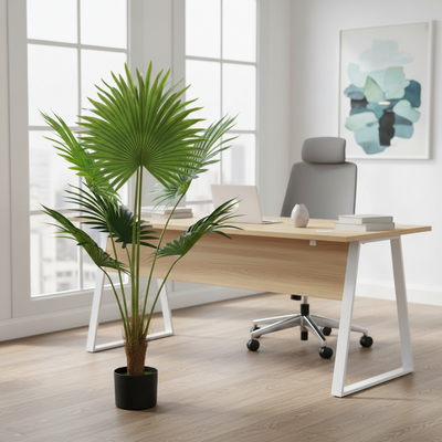 Plantă Artificială Tip Palmier Livistona Evantai, 5 frunze, 120 cm, Verde